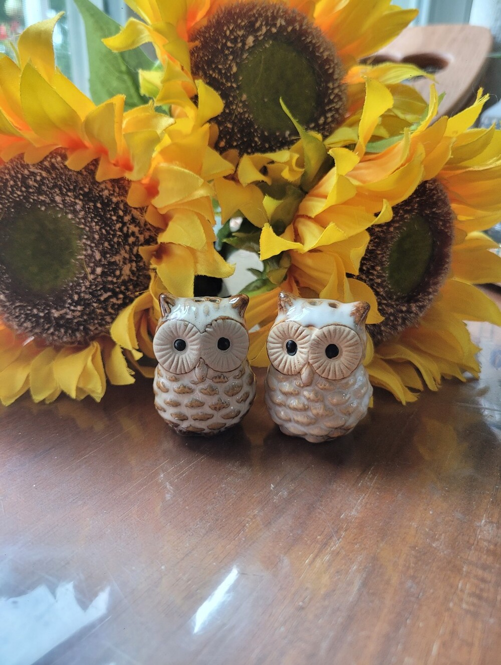 Pair of Ceramic Owl Figurines in Cream and Brown